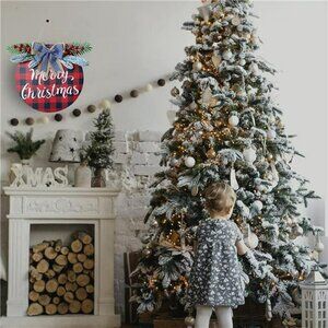 Merry Christmas Wreaths for Front Door Hanging Sign Buffalo Plaid Christmas